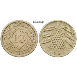 Weimarer Republik, 10 Reichspfennig 1925, J, ss, J. 317