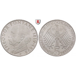 Bundesrepublik Deutschland, 5 DM 1969, Fontane, G, vz-st, J. 399