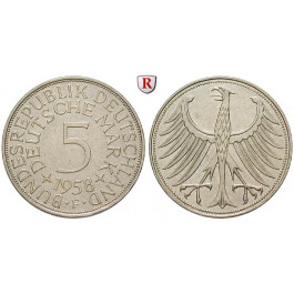 Bundesrepublik Deutschland, 5 DM 1958, F, vz, J. 387