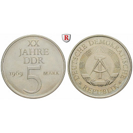 DDR, Proben, 5 Mark 1969, 20 Jahre DDR, Materialprobe, st, J. 1524 P1