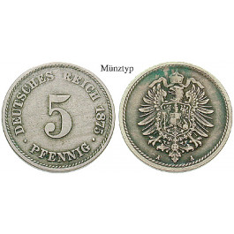 Deutsches Kaiserreich, 5 Pfennig 1876, J, s-ss, J. 3