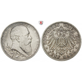 Deutsches Kaiserreich, Baden, Friedrich I., 5 Mark 1902, Regierungsjubiläum, G, ss-vz, J. 31