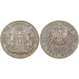 Deutsches Kaiserreich, Hamburg, 5 Mark 1903, J, ss+, J. 65