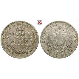 Deutsches Kaiserreich, Hamburg, 2 Mark 1905, J, ss, J. 63