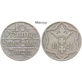 Nebengebiete, Danzig, 10 Pfennige 1923, A, ss, J. D5