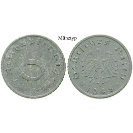 Alliierte Besatzung, 5 Reichspfennig 1948, ohne Hakenkreuz, E, ss+, J. 374