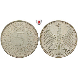 Bundesrepublik Deutschland, 5 DM 1957, J, vz+, J. 387