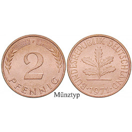 Bundesrepublik Deutschland, 2 Pfennig 1971, J, st, J. 381a