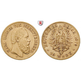 Deutsches Kaiserreich, Württemberg, Karl, 10 Mark 1876, F, ss, J. 292