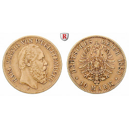 Deutsches Kaiserreich, Württemberg, Karl, 10 Mark 1880, F, ss, J. 292