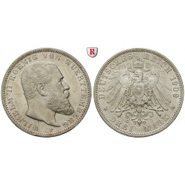 Deutsches Kaiserreich, Württemberg, Wilhelm II., 3 Mark 1909, F, vz, J. 175