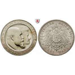 Deutsches Kaiserreich, Württemberg, Wilhelm II., 3 Mark 1911, Silberhochzeit, F, f.st, J. 177a