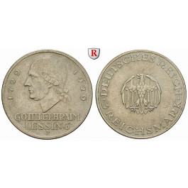 Weimarer Republik, 3 Reichsmark 1929, Lessing, F, ss, J. 335