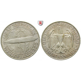 Weimarer Republik, 3 Reichsmark 1930, Zeppelin, D, vz-st, J. 342