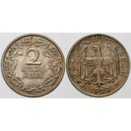 Weimarer Republik, 2 Reichsmark 1927, Kursmünze, F, vz, J. 320