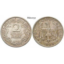Weimarer Republik, 2 Reichsmark 1927, Kursmünze, A, vz, J. 320