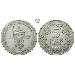 Weimarer Republik, 5 Reichsmark 1925, Rheinlande, E, ss-vz, J. 322