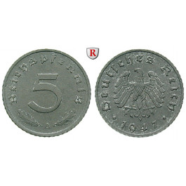 Alliierte Besatzung, 5 Reichspfennig 1947, ohne Hakenkreuz, A, vz-st, J. 374