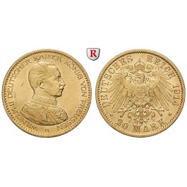 Deutsches Kaiserreich, Preussen, Wilhelm II., 20 Mark 1914, A, 7,17 g fein, vz, J. 253