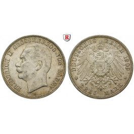 Deutsches Kaiserreich, Baden, Friedrich II., 3 Mark 1909, G, vz, J. 39