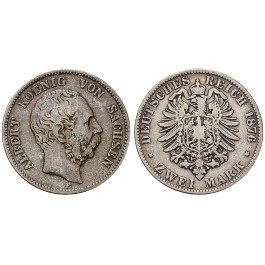 Deutsches Kaiserreich, Sachsen, Albert, 2 Mark 1876, E, s+, J. 121