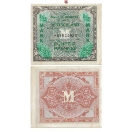 Banknoten unter Alliierter Besetzung(1944-48), 1/2 Mark 1944, II, Rb. 200c