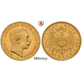 Deutsches Kaiserreich, Preussen, Wilhelm II., 10 Mark 1890-1912, A, 3,58 g fein, ss, J. 251