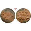 Nebengebiete, Deutsch-Ostafrika, 20 Heller 1916, Drei Blätter / Kleine Krone, T, ss, J. 726a