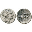 Römische Republik, Appius Claudius Pulcher, T. Manlius Mancinus, und Q. Urbinus, Denar 111-110 v.Chr., ss-vz