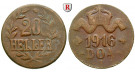 Nebengebiete, Deutsch-Ostafrika, 20 Heller 1916, Drei Blätter / Große Krone, T, ss, J. 724a