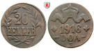 Nebengebiete, Deutsch-Ostafrika, 20 Heller 1916, Drei Blätter / Große Krone, T, f.vz, J. 724a