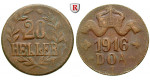 Nebengebiete, Deutsch-Ostafrika, 20 Heller 1916, Drei Blätter / Große Krone, T, ss, J. 724a