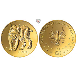 Bundesrepublik Deutschland, 20 Euro 2025, Rückkehr der Wildtiere - Luchs, nach unserer Wahl, 3,89 g fein, st