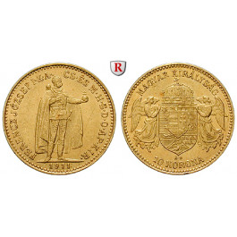 Ungarn, Franz Joseph I., 10 Korona 1911, 3,05 g fein, f.vz