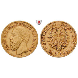 Deutsches Kaiserreich, Baden, Friedrich I., 10 Mark 1875, G, ss, J. 186