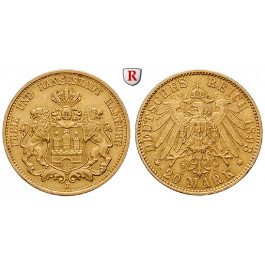 Deutsches Kaiserreich, Hamburg, 20 Mark 1893, J, f.vz, J. 212