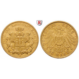 Deutsches Kaiserreich, Hamburg, 20 Mark 1897, J, ss, J. 212