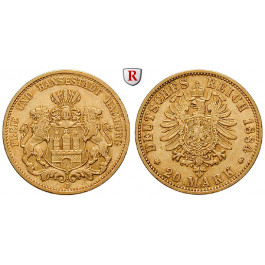 Deutsches Kaiserreich, Hamburg, 20 Mark 1884, J, ss-vz, J. 210