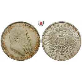 Deutsches Kaiserreich, Bayern, Luitpold, Prinzregent, 2 Mark 1911, 90. Geburtstag, D, vz/vz-st, J. 48