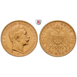Deutsches Kaiserreich, Preussen, Wilhelm II., 20 Mark 1912, J, f.vz/vz+, J. 252
