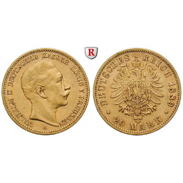 Deutsches Kaiserreich, Preussen, Wilhelm II., 20 Mark 1889, A, ss+, J. 250