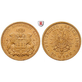 Deutsches Kaiserreich, Hamburg, 20 Mark 1876, J, ss-vz, J. 210