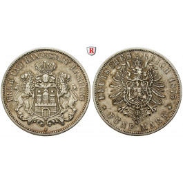 Deutsches Kaiserreich, Hamburg, 5 Mark 1875, J, ss+, J. 62