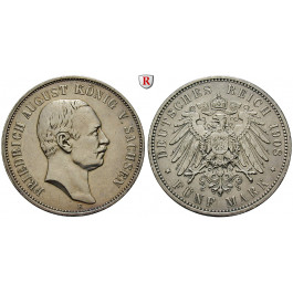 Deutsches Kaiserreich, Sachsen, Friedrich August III., 5 Mark 1908, E, ss+, J. 136