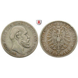 Deutsches Kaiserreich, Mecklenburg-Schwerin, Friedrich Franz II., 2 Mark 1876, A, f.ss, J. 84