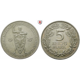 Weimarer Republik, 5 Reichsmark 1925, Rheinlande, E, ss+/ss-vz, J. 322
