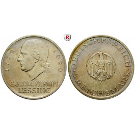 Weimarer Republik, 5 Reichsmark 1929, Lessing, A, ss-vz, J. 336