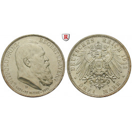 Deutsches Kaiserreich, Bayern, Luitpold, Prinzregent, 3 Mark 1911, 90. Geburtstag, D, ss-vz/vz, J. 49