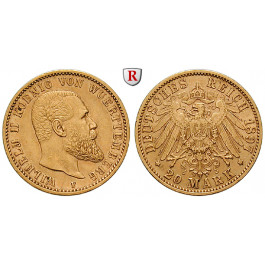 Deutsches Kaiserreich, Württemberg, Wilhelm II., 20 Mark 1897, F, ss+, J. 296