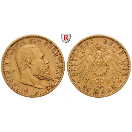 Deutsches Kaiserreich, Württemberg, Wilhelm II., 20 Mark 1898, F, ss-vz, J. 296